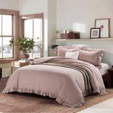 WHOLINENS Stone Washed Linen Blend Duvet Cover Set 3Pcs Ruffled