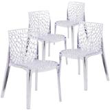 4Pk Transparent Stacking Side Chair with Artistic Pattern Design