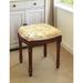 Mustard Tuscan Floral Vanity Stool with wood stained finish