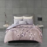 N Natori Sakura Blossom Lilac Cotton Sateen Printed Duvet Cover Set