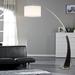 Q-Max Arched Floor Lamp with Drum Shade and Unique Black Wood Pole Base with Metal Base