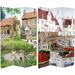 Handmade 6' Double Sided Country Village Canvas Room Divider