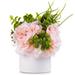 Enova Home Artificial 3 Large Silk Peony Fake Flowers with Mixed Greenery in White Ceramic Vase For Home Office Decoration