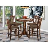 East West Furniture 5 Piece Kitchen Counter Height Table Set- a Round Wooden Table and 4 Dining Chairs, Mahogany (Seat Options)