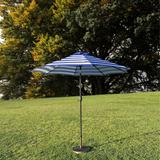 9 Feet Blue/White Strip Patio Umbrella with Tilt and Crank