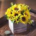 Enova Home Artificial Mixed Silk Sunflowers Fake Flowers Arrangement in Natural Wood Planter for Home Office Decoration