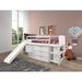 Twin Louver Low Loft in White with Slide, 3 Drawer Chest, 2 Drawer Chest with Shelves or Bookcase