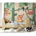 Tropical Jungle Animals Trees and Plants Removable Textile Wallpaper