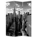 3 Panel Foldable Screen with New York Skyline Print, Black and White