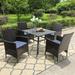 Set of 5 Outdoor Dining Sets, 37" Square Metal Bistro Table with 1.57" Umbrella Hole and 4 Rattan Garden Chairs