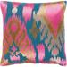 Dobra Teal & Pink Embroidered Ikat Feather Down Throw Pillow (20" x 20")