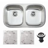 Premium Undermount 16 Gauge Stainless Steel 32.5" 50/50 Double Bowl Kitchen Sink with Grid and strainer