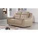 Leatherette Upholstered Wooden Loveseat with Split Cushioned Back and Stitch Trim, Beige