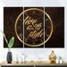 Designart 'Gold Glam Live with Style Quotes' Glam 3 Panels Oversized Wall CLock - 36 in. wide x 28 in. high - 3 panels