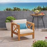 Brava Outdoor Acacia Wood Club Chair with Cushion by Christopher Knight Home