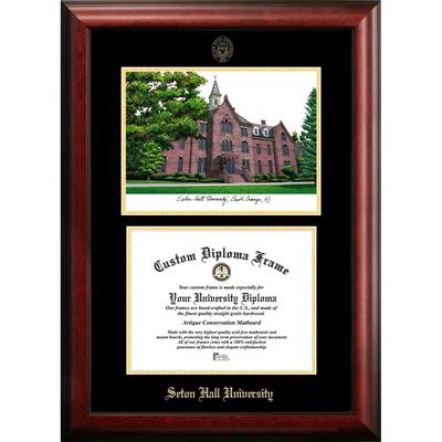 Seton Hall 11w x 8.5h Gold Embossed Diploma Frame with Campus Images Lithograph