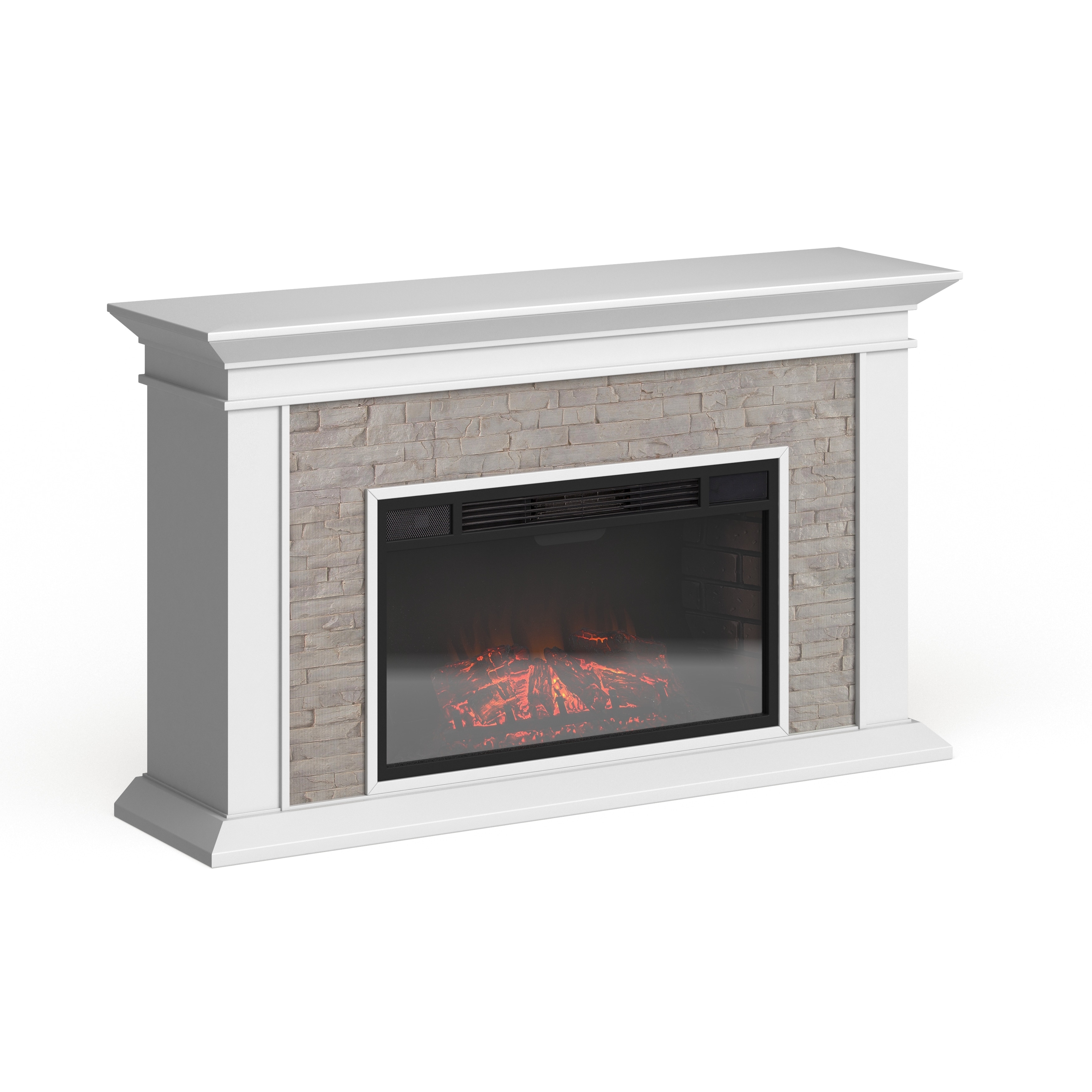 SEI Furniture Horse Mountain 60-inch White Electric Fireplace with Stone Accents and Ivory Mantel