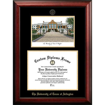 University of Texas, Arlington 14w x 11h Gold Embossed Diploma Frame with Campus Images Lithograph