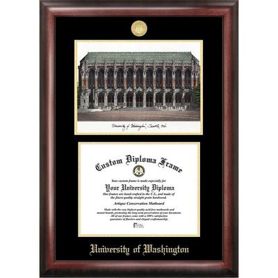 University of Washington 11w x 8.5h Gold Embossed Diploma Frame with Campus Images Lithograph