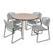 Kee 48" Round Breakroom Table- Chrome & 4 Zeng Stack Chairs- Grey