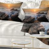 Designart 'Sunset over Rocky Seashore' Beach Photo Throw Pillow