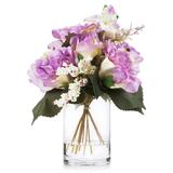 Enova Home Artificial Mixed Silk Roses Fake Flowers Arrangement in Clear Glass Vase with Faux Water for Home Wedding Decoration