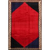 Geometric Red Shiraz Persian Home Decor Area Rug Handmade Foyer Carpet - 4'0" x 7'2"