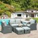 Outsunny 6 PCS Outdoor Rattan Wicker Sofa Set Patio All Weather Furniture w/ Tea Table & Cushion for Backyard Garden Grey