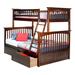 Columbia Twin over Full Bunk Bed with Flat Panel Bed Drawers in Walnut