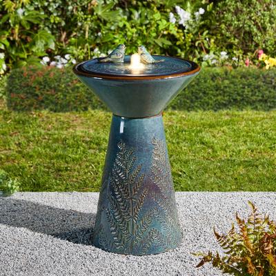 Glitzhome 27.5"H Two Birds Embossed Ceramic LED Birdbath Patio Outdoor Fountain