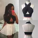 Femmes Strappy Cross Over Front Cut Out Halter Neck fibrCrop Top Bandage glaSummer Casual At Y-Black