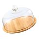 VOSAREA Cake Tray with Glass Dome Cake Stand with Dome Cover Wood Cake Plate Serving Platter Cake Holder Salad Bowl Food Tray for Birthday Wedding Party (Clear, 29cm)