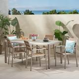 Cape Coral Outdoor Modern 6 Seater Aluminum Dining Set with Tempered Glass Table Top by Christopher Knight Home