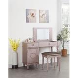 Rosdorf Park Bedroom Vanity Table w/ Stool Set In Rose Gold Wood in Brown/Pink | 30 H x 43 W x 18 D in | Wayfair F313303E397F4BD484BE7EB53A1FC193