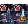 Ravensburger 3D Puzzle Empire State Building bei Nacht, Wahrzeichen von New York im Miniatur-Format & 3D Puzzle Freiheitsstatue bei Nacht, Wahrzeichen von New York im Miniatur-Format