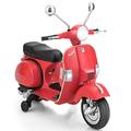 COSTWAY Kids Ride On Motorcycle, 6V Battery Powered VESPA Compatible Scooter with Training Wheels, Headlight, MP3 Music & Horn, Electric Bike for Ages 3+ (Red)