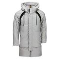 Xposed Mens Padded Puffer Jacket Hood Warm 3/4 Long Parka Coat Black White Stripe – Small Slim FIT [JKT-K145-LIGHT GREY-2XL]