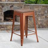 24" High Backless Counter Height Stool with Square Wood Seat