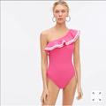 J. Crew Swim | J. Crew One-Shoulder Ruffle One Piece Swimsuit | Color: Pink/White | Size: 6