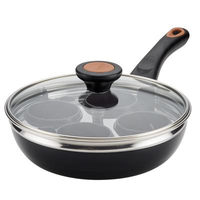 Farberware Glide Copper Ceramic Nonstick Egg Poacher with Lid, 8-Inch, Black