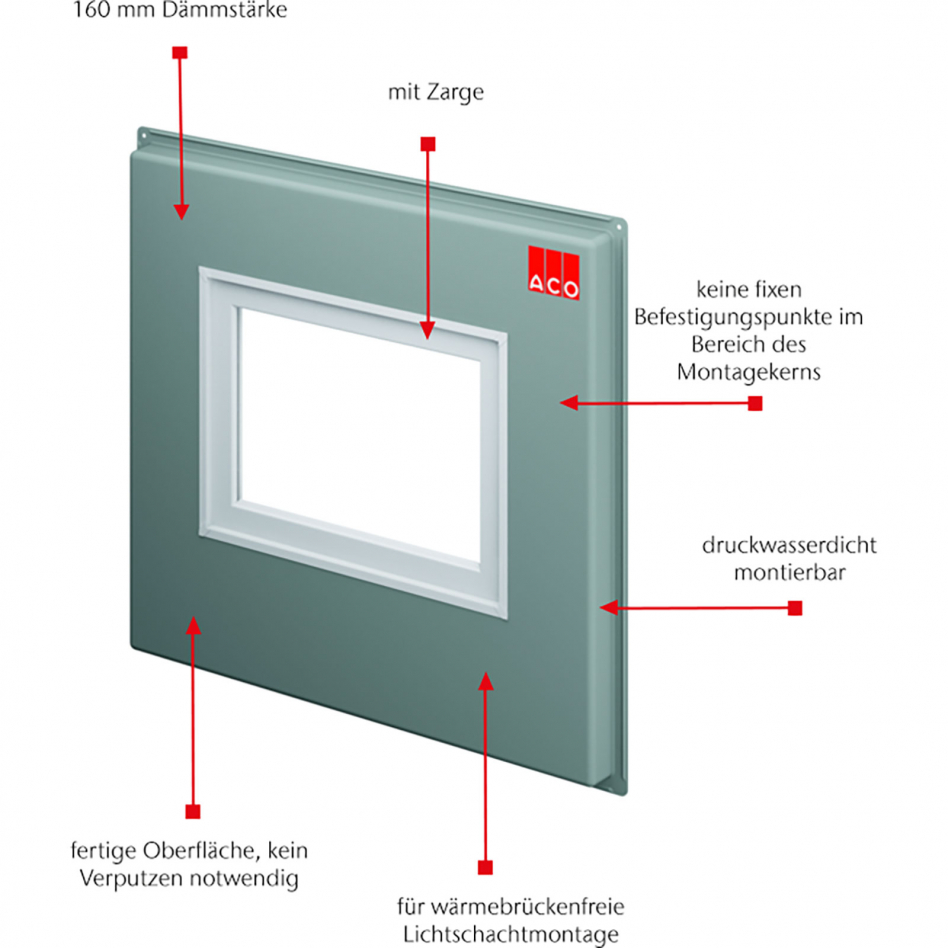 ACO Therm Block Montageplatte druckwasserdichte Montage mit Zarge für Kunststofflichtschächte, 62,5x100 cm, 150x140 cm,16 cm Image