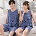 Ensemble pyjama en coton tricoté pour Couples vêtements d'été pour femmes gilet et pantalon court