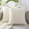 Coussin décoratif en velours doux taie d'oreiller avec boule décoration d'intérieur pour canapé