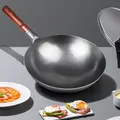 Poêle à wok en fer traditionnelle chinoise sans produits chimiques avec poignées amovibles manche