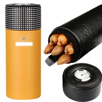 Boîte à cigares en cuir avec hygromètre et humidificateur étui à cigares portable tube bocal