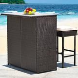 Topbuy Bar Set w/ Iron Frame & Wicker Glass/Wicker/Rattan in Gray | 41.5 H x 40 W x 24 D in | Outdoor Furniture | Wayfair TOPB002330