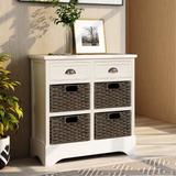 Rustic Storage Cabinet Entryway End Table with 4 Baskets