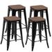 Set of 4 Counter Height Backless Barstool with Wood Seat-Black - 15.5" x 15.5" x 26" (L x W x H)