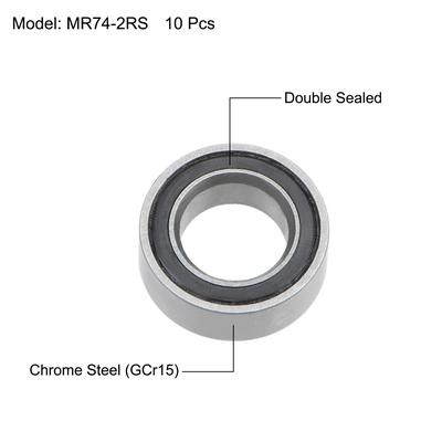 MR74-2RS Ball Bearings Z2 4x7x2.5mm Double Sealed Chrome Steel 10pcs - 4mmx7mmx2.5mm