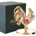Matashi Home Decorative Tabletop Showpiece 24K Gold Plated Crystal Studded Rooster Ornament with Red and Clear Crystals